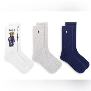 NWT Ralph Lauren Polo Americana Sport Bear Crew Socks, Set of 3